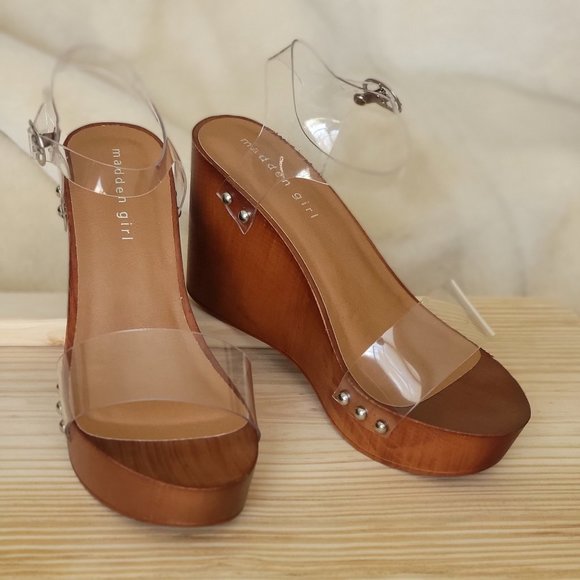 Madden Girl Shoes - NWOT - Madden Girl Clear Strap Wedge Sandals - 7M